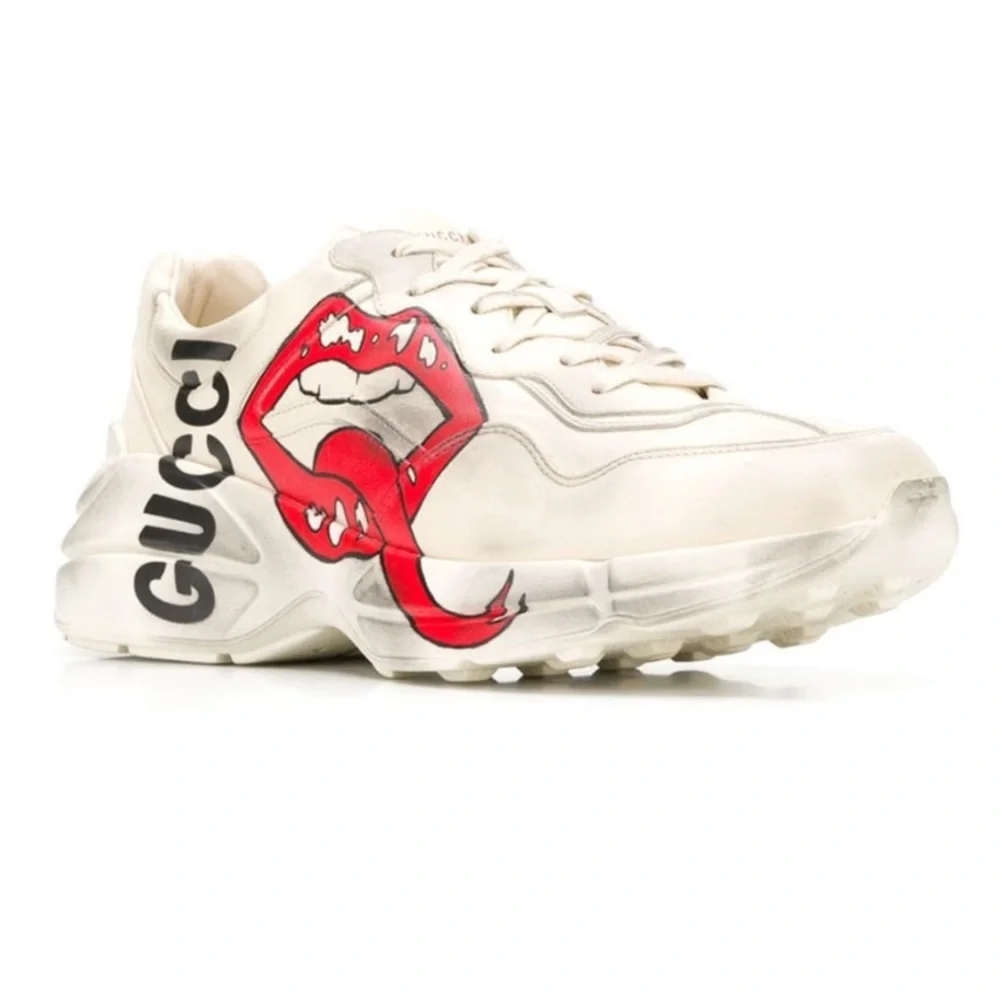 Gucci Rhyton Distressed Mouth Sneakers - White and Red Size 37.5